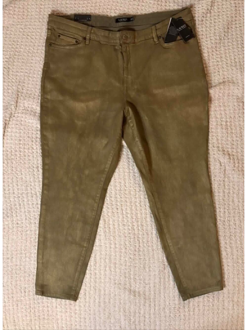 Lauren Ralph Lauren Coated Jeans Womens 22W Green W/Glitter High Rise Skinny NWT